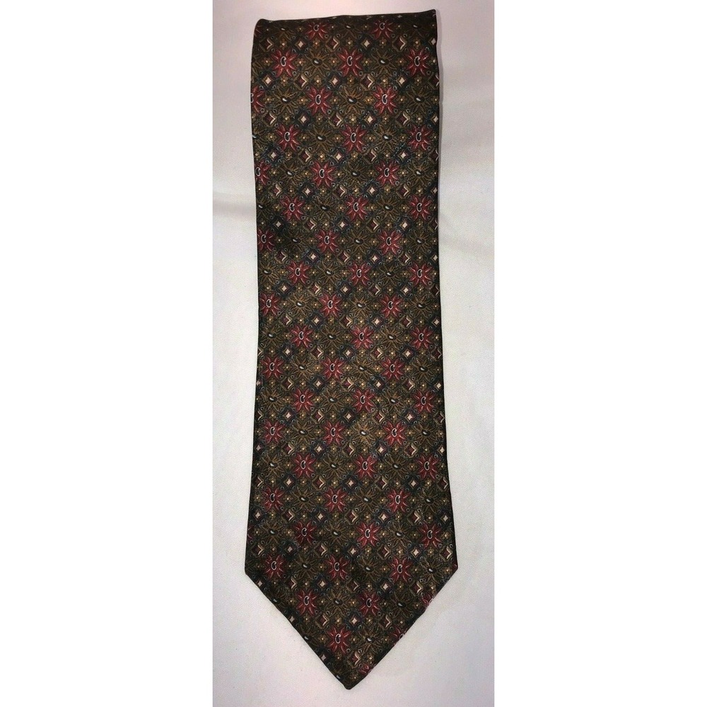 NOS Brown Gold with Red Flower‎ Pattern Polyester Neck Tie 56" Length